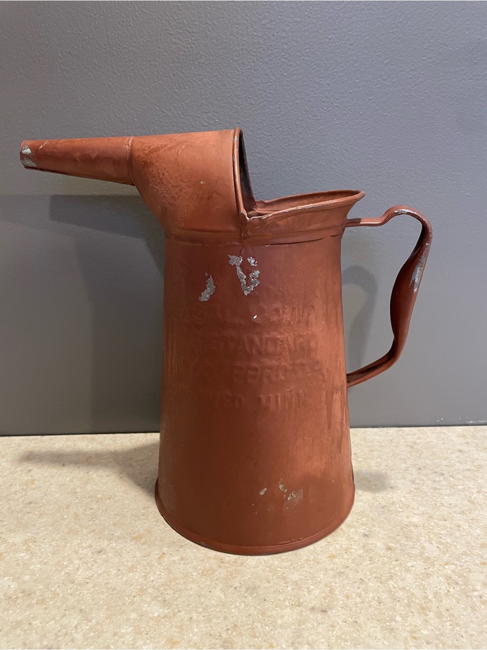 US STANDARD Vintage 1/2 Gallon Oil Can Rustic Red Painted Farmhouse Shabby Chic